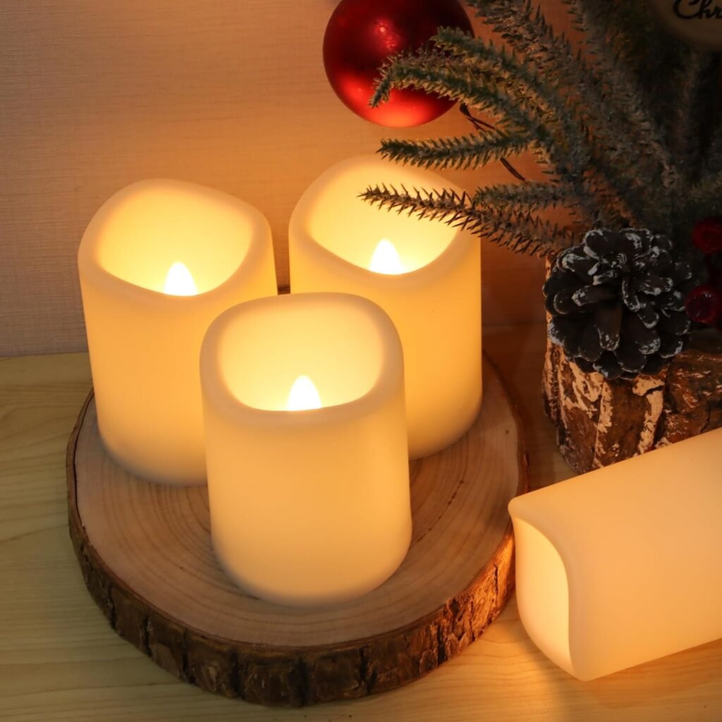 LED kaarsen set voor buiten met afstandsbediening, 4 stuks, waterdicht, warm wit licht, 7,5 x 10 cm