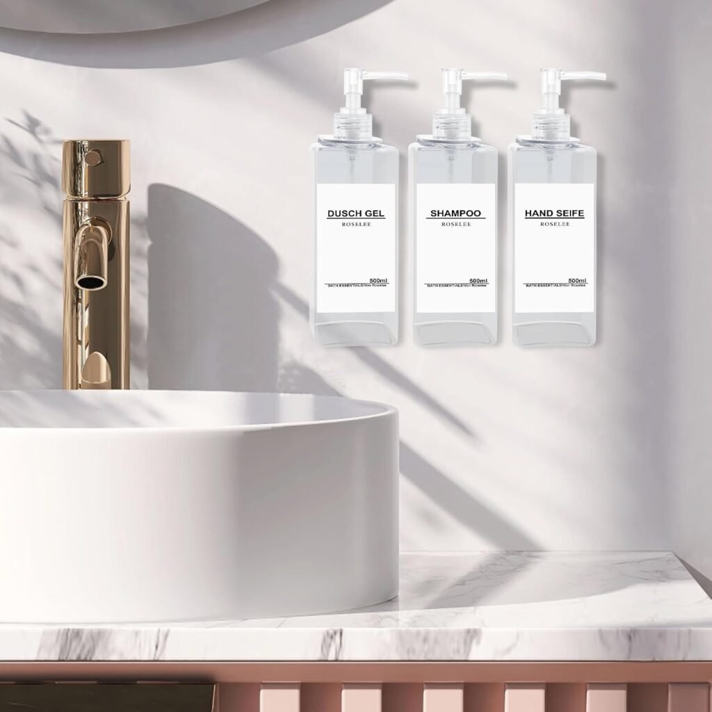 Zeepdispenser set van 3 met wandmontage zonder boren, 500 ml transparante pompdispensers voor keuken en badkamer