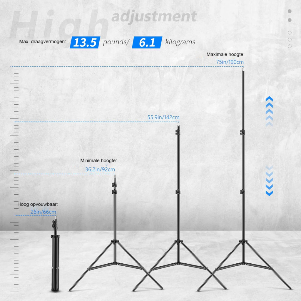 Aluminium lichtstatief 190 cm zwart voor studioverlichting en softboxen, set van 2 stuks