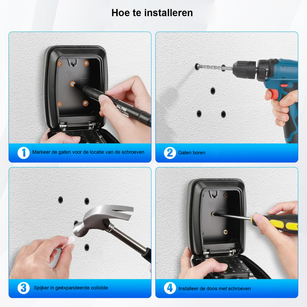 Sleutelkluis met cijfercode en wandmontage, waterdichte sleutelbox met 12-cijferige combinatie voor thuis, garage of kantoor