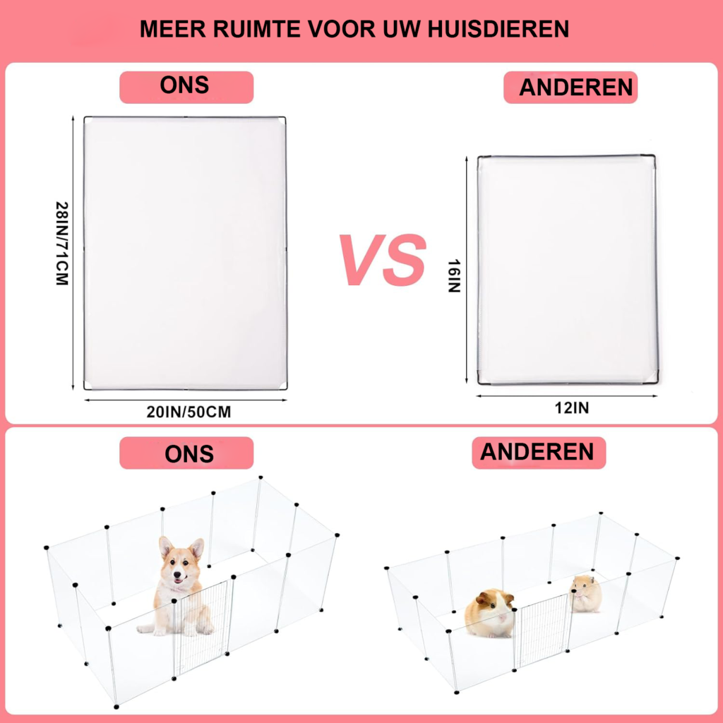 Opvouwbare kunststof dierenren met 12 panelen en gesloten deur voor hamster, puppy, konijn en cavia in rookkleur