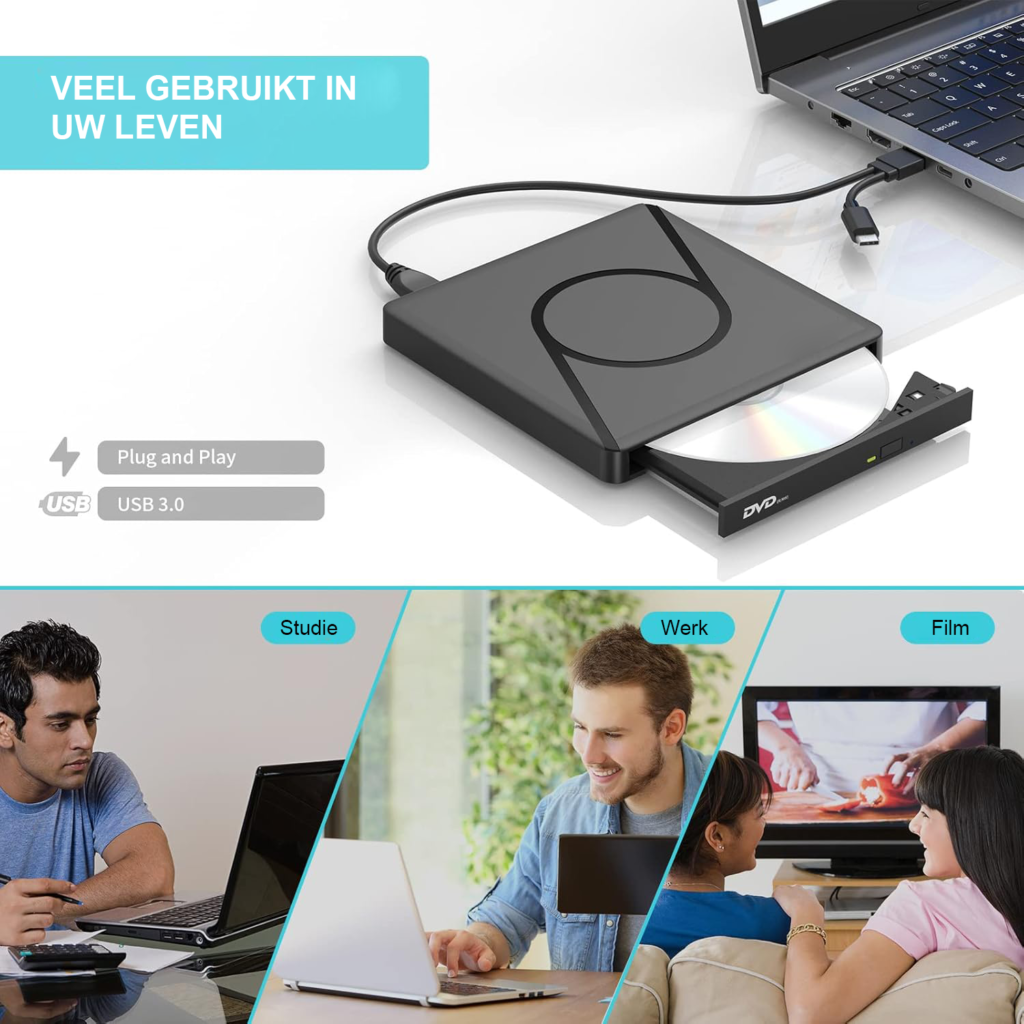 Externe CD DVD speler en brander USB 3.0 Type-C voor laptop en desktop