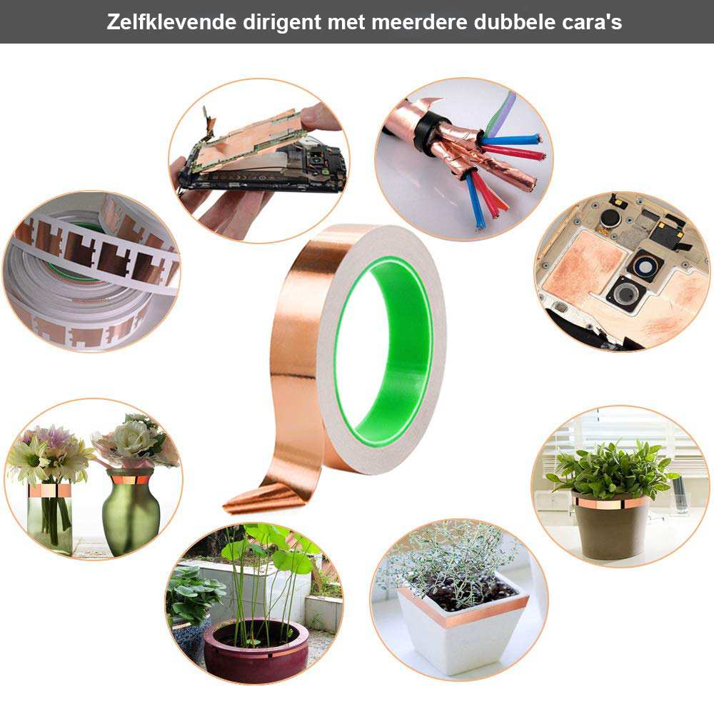 Zelfklevende kopertape 50 m x 20 mm voor EMI-afscherming, elektronica, knutselprojecten en glasbewerking