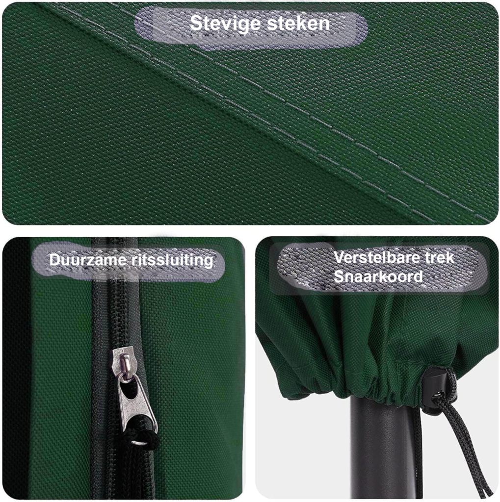 Waterdichte parasolhoes 600D voor tuinparasol van 2,5 tot 4 meter, met rits en verstelbaar trekkoord