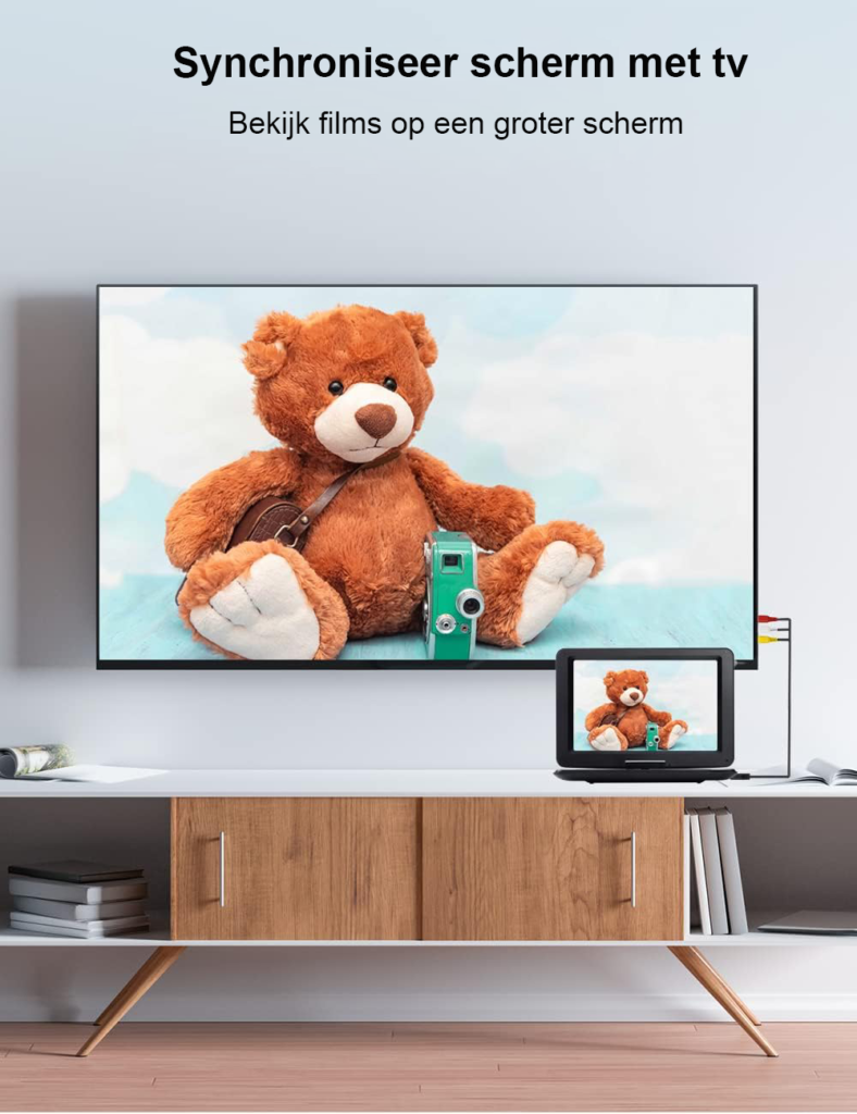 Draagbare dvd-speler met 15,5 inch HD-scherm en roteerbaar scherm, USB- en SD-kaartondersteuning