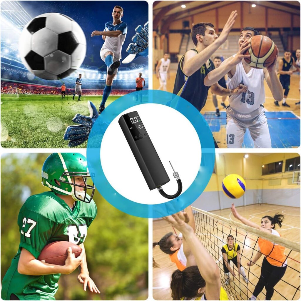 Slimme elektrische ballenpomp met digitale drukmeter en LCD-scherm voor voetbal, basketbal, volleybal en rugby