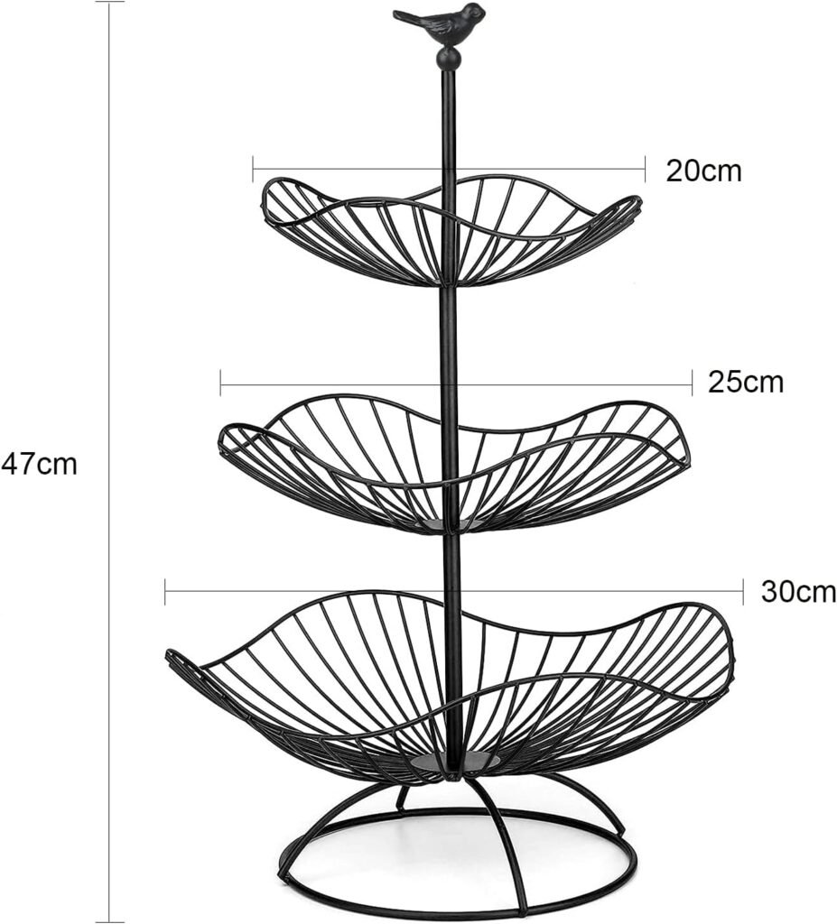 3-Laagse Fruittoren Zwart - Metalen Fruitmand Voor Fruit En Groenten - Fruitstand Met 3 Opbergbakken - 31 x 25 x 20 cm