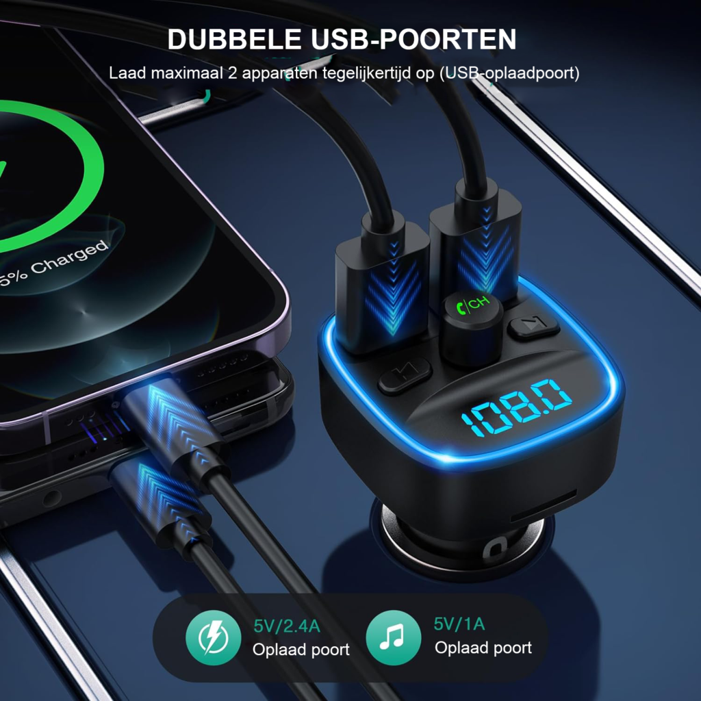 Bluetooth transmitter auto handsfree kit met microfoon, USB, AUX en TF-kaart