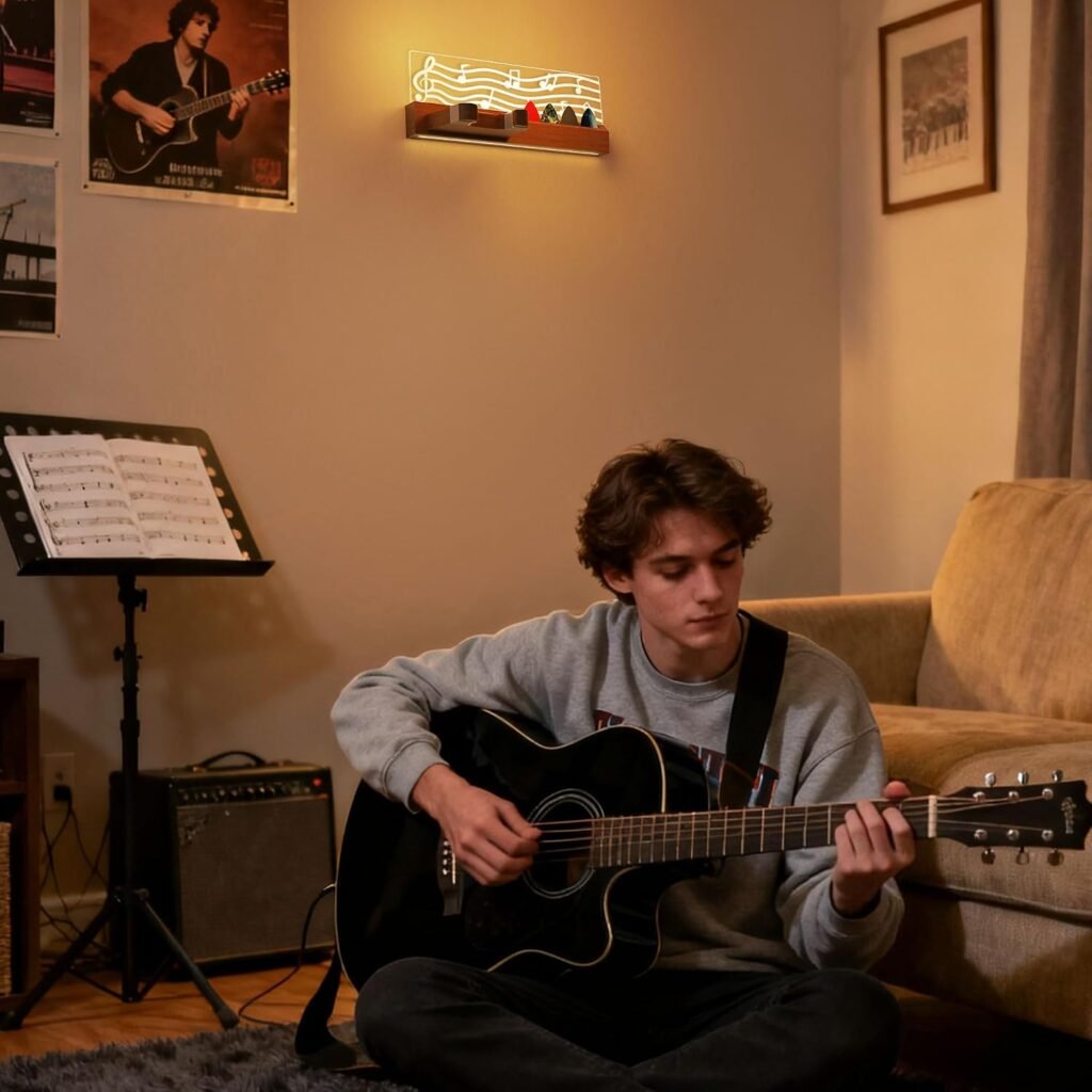 Gitaar wandhouder met verlichting en plectrumhouder voor akoestische en elektrische gitaren, basgitaar en ukulele