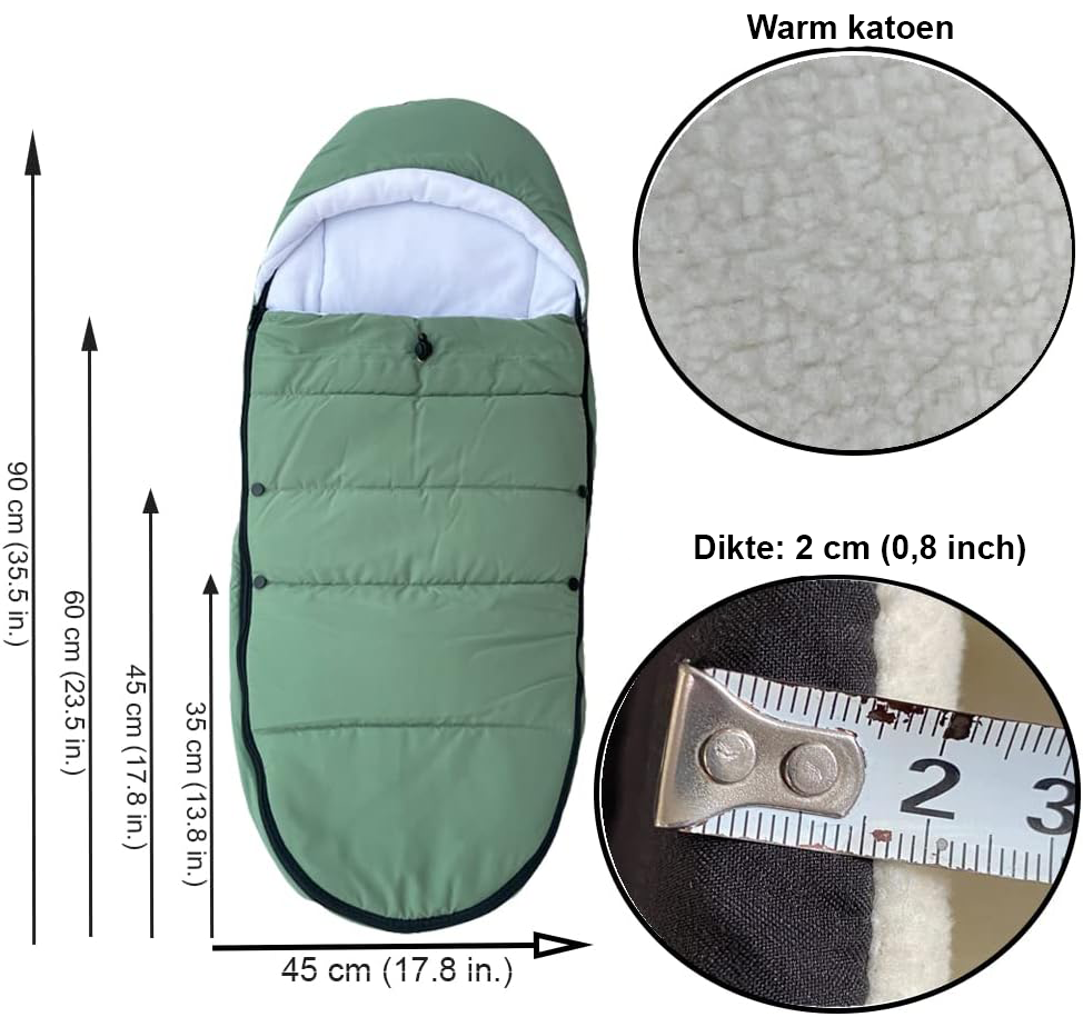 Winterslaapzak voor kinderwagen, universele voetenzak voor baby en peuter, groene uitvoering
