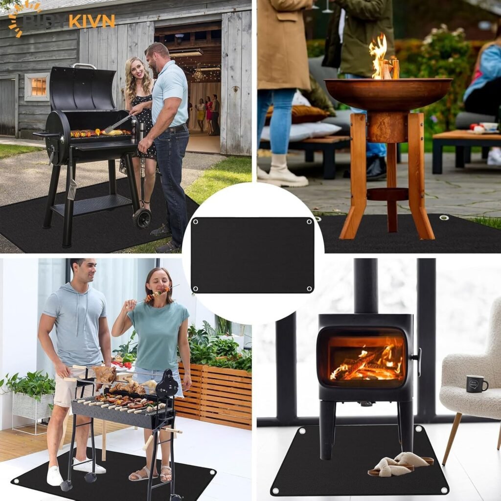 Vuurvaste grillmat van siliconen en glasvezel, hittebestendig tot 650°C, voor barbecue en vloerbescherming, 100 x 150 cm