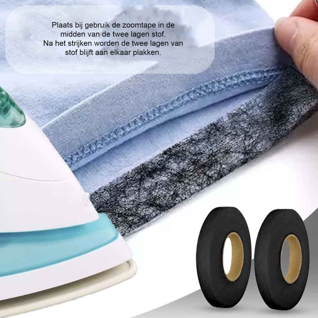 Opstrijkbare zoomband wit voor gordijnen en kleding, 2 cm breed en 10 meter lang