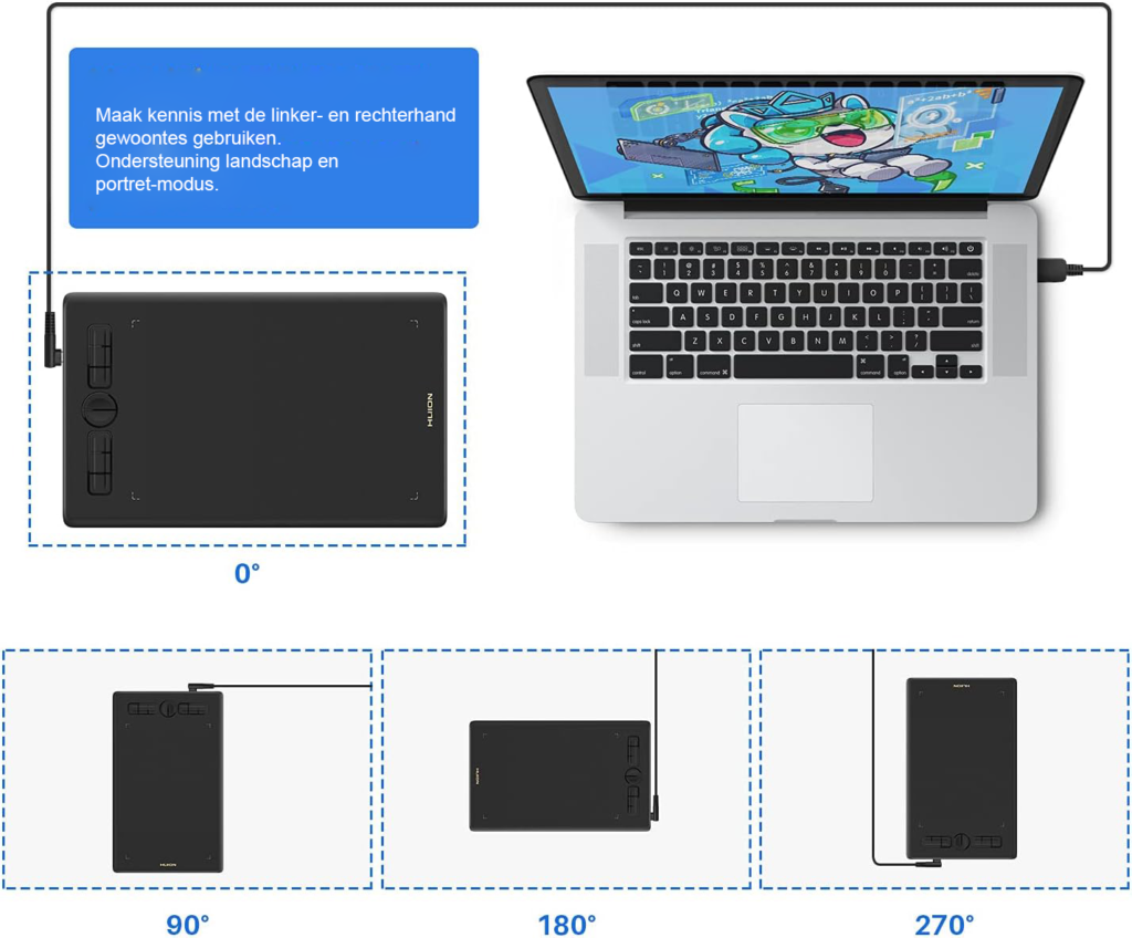 Digitaal schrijftablet met 8192 drukniveaus en 8 aanpasbare sneltoetsen voor tekenen en schrijven