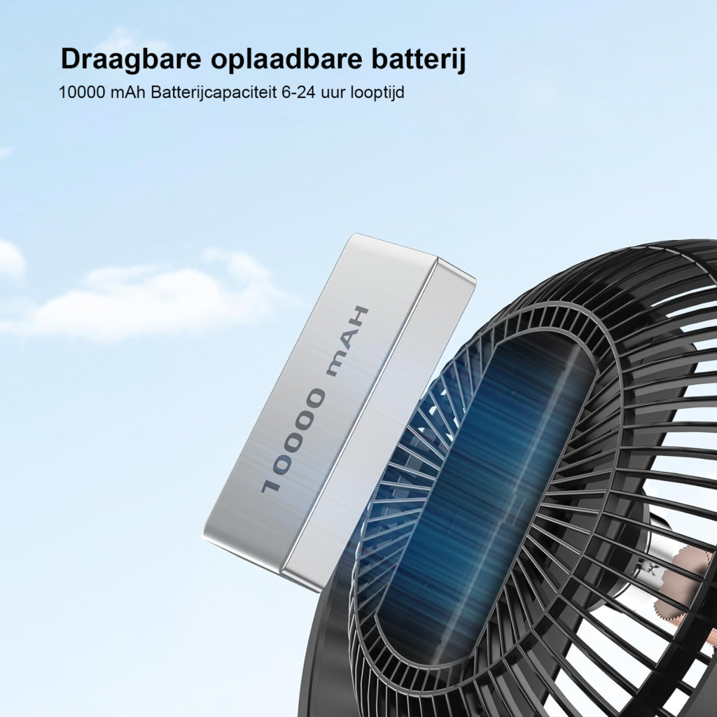 USB ventilator met oplaadbare batterij en clip, 8 inch, voor camping en kinderwagen