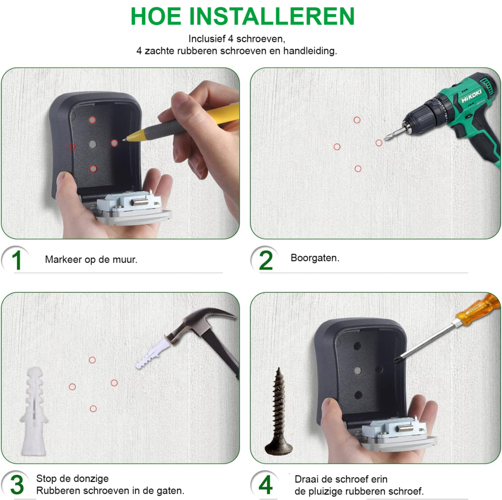 Sleutelkastje met code en waterdicht cijferslot voor binnen en buiten