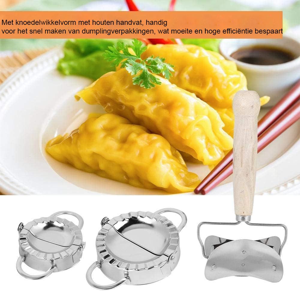 Dumpling maker van roestvrij staal met houten handvat voor dumplings