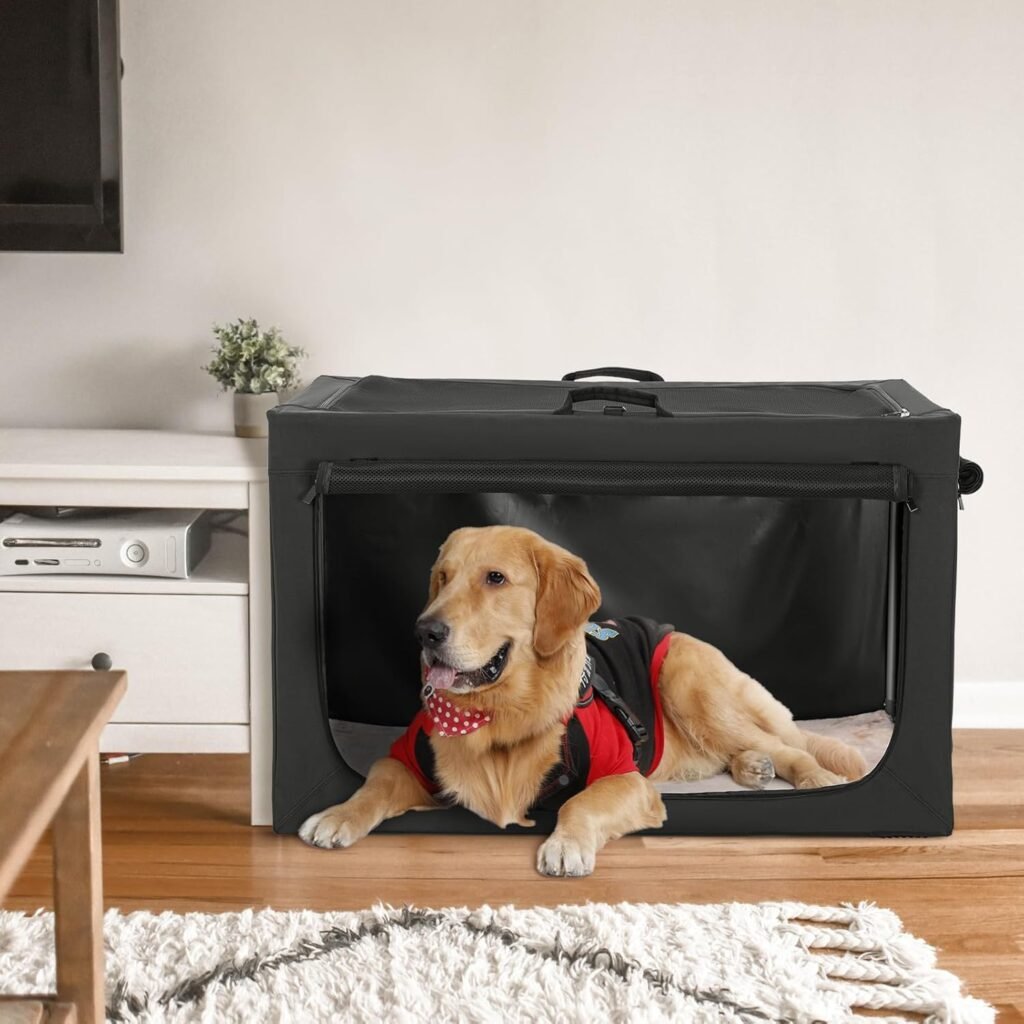 Hondenreismand 100x64x63 cm zwart met zachte mat, verstelbare stoffen hoes en ademende gaasdeuren