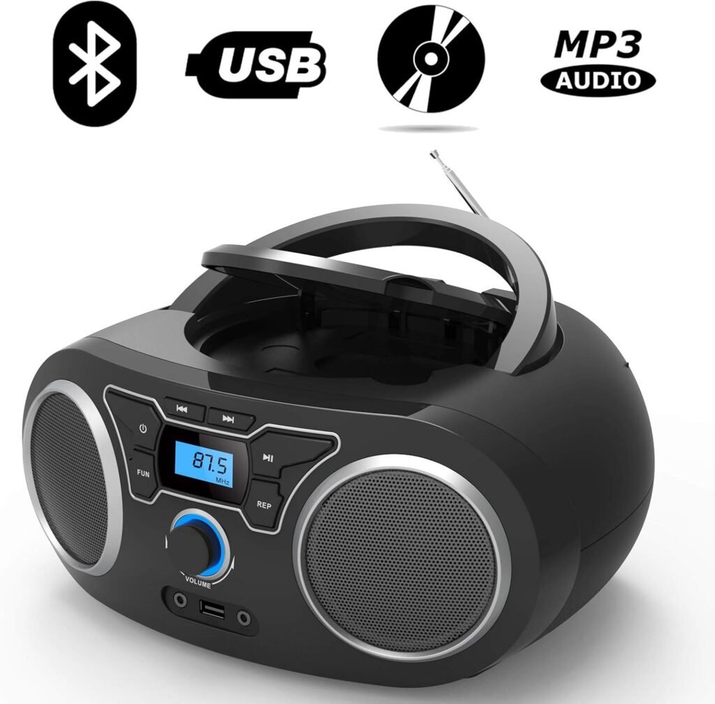 Draagbare CD speler voor kinderen met Bluetooth, FM radio, MP3 functie en USB AUX aansluiting