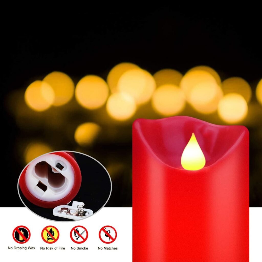 LED kaarsen set van 5 rode flameless stompkaarsen op batterij, sfeerverlichting zonder vlam