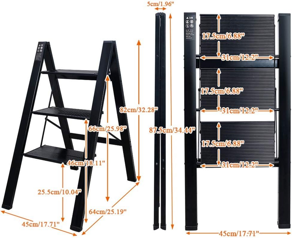 Trapladder Metaal - Lichtgewicht Huishoudladder - Compacte Stepladder voor Thuis - Voor Plantenpotten en Klusjes