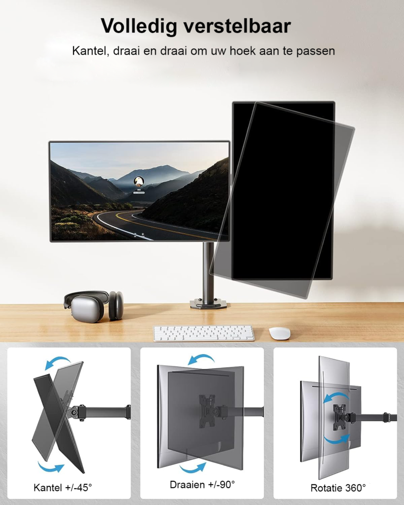 Dubbele monitorarm voor 2 schermen tot 32 inch, verstelbare schermhouder voor bureau montage