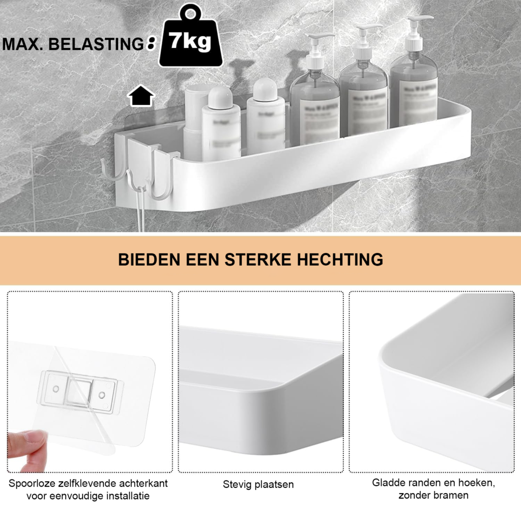 RVS doucheplank voor wandmontage – badkamerrek en organizer