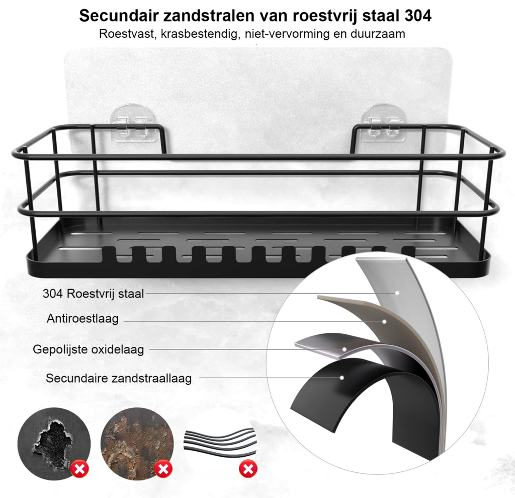 Zelfklevende badkamerhouder zonder boren voor shampoo en conditioner