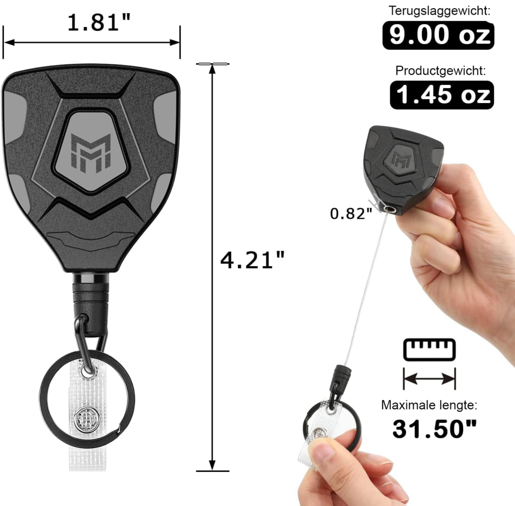 Intrekbare sleutelhanger badgehouder met draagbaar koord voor sleutels en badges, zwart