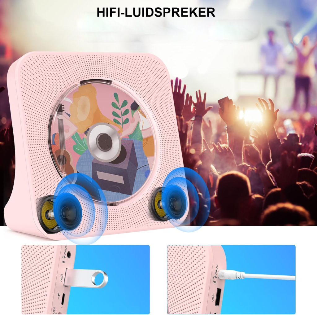 Draagbare CD speler met Bluetooth, HiFi luidsprekers, FM radio en afstandsbediening