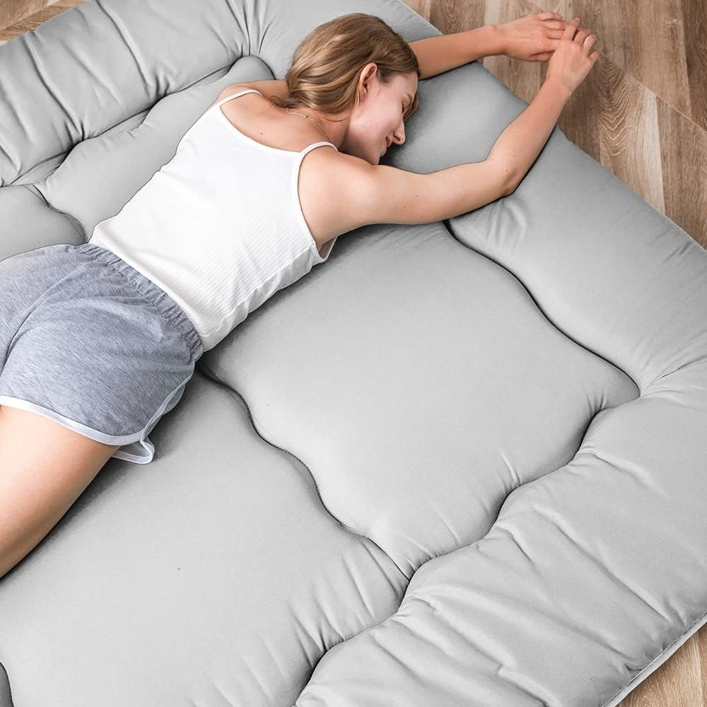 Japanse futon vloermatras grijs, opvouwbare tatami slaapmat voor slapen en vloerloungen dubbel