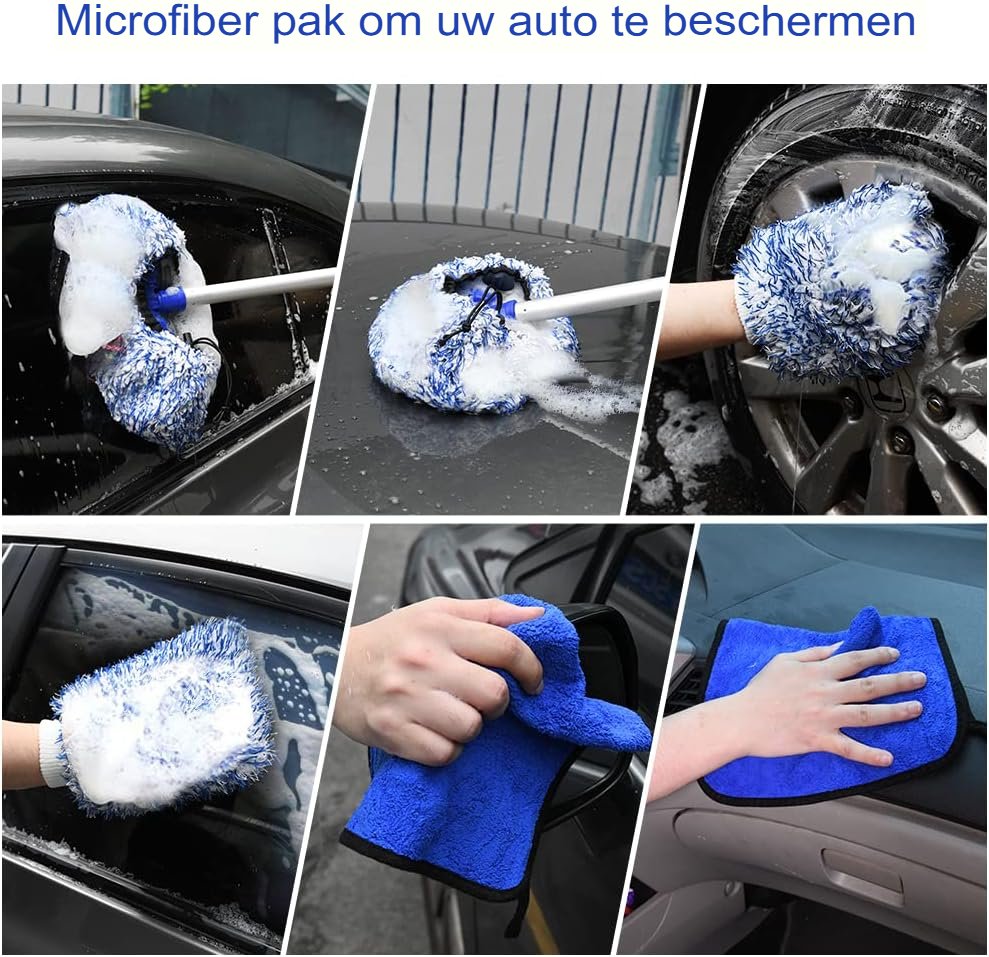 Complete autowas set met reinigingsborstel en autowashandschoen