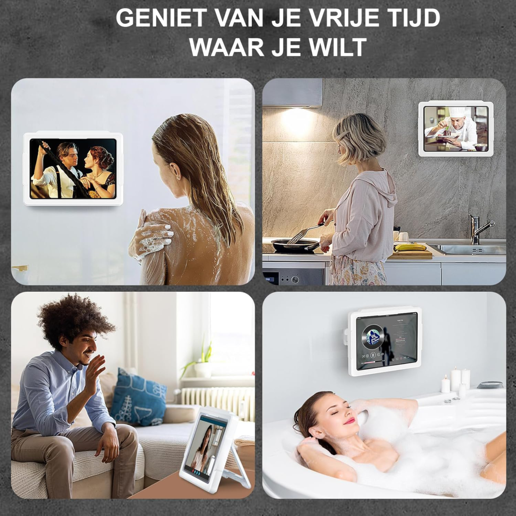 Waterdichte tablet houder met 360° draaibare muurbeugel voor douche, badkamer en keuken tot 11 inch
