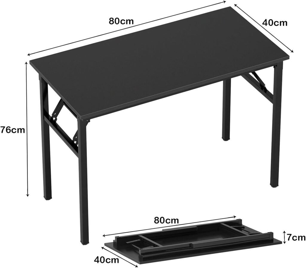 Opvouwbaar Bureau 80x40 cm - Computer Tafel voor Thuiswerk en Kantoor - Vergadertafel met Teak Look en Zwart Frame - Compact Design