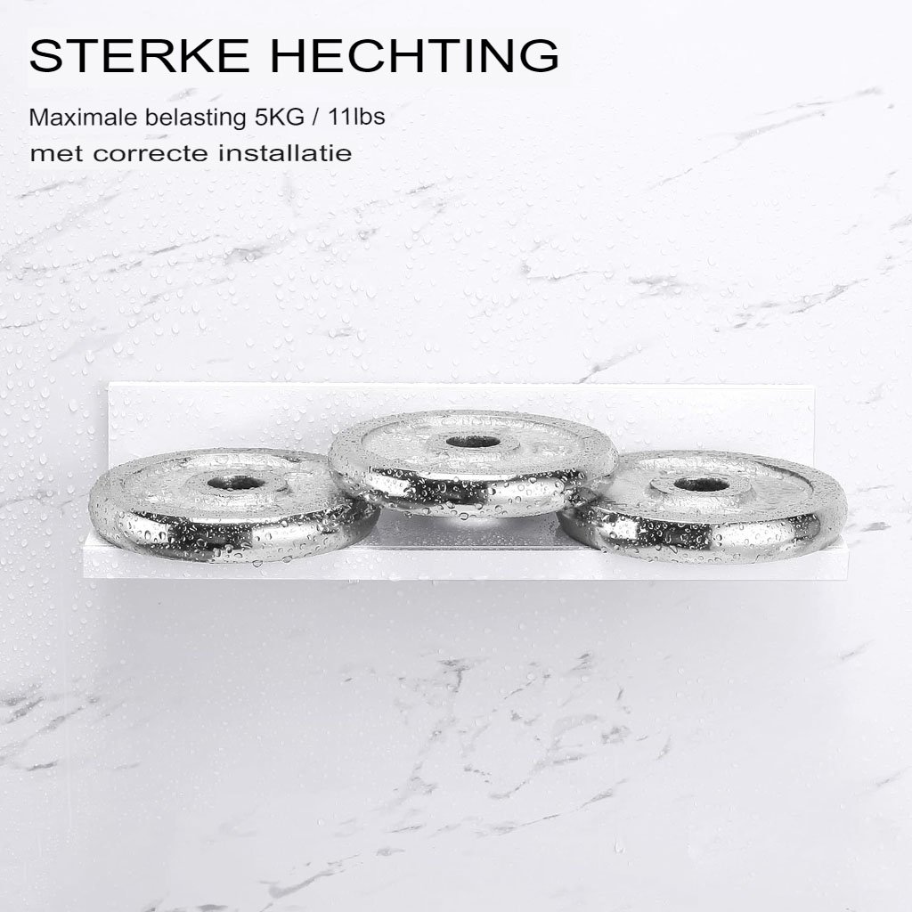 Zelfklevende RVS badkamer wandplank, 30 x 15 cm, zilverkleurige douche organizer voor toiletartikelen