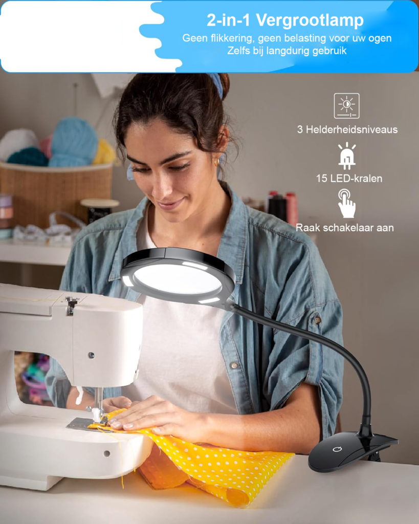 Vergrootglas lamp met LED verlichting, tafelklem en 5x 10x vergroting voor lezen, werk en reparaties
