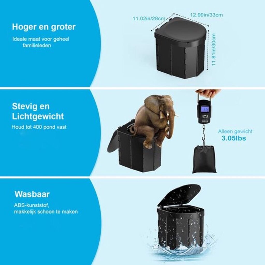 Opvouwbaar draagbaar campingtoilet voor kamperen, reizen en noodsituaties, lichtgewicht en compact op te bergen