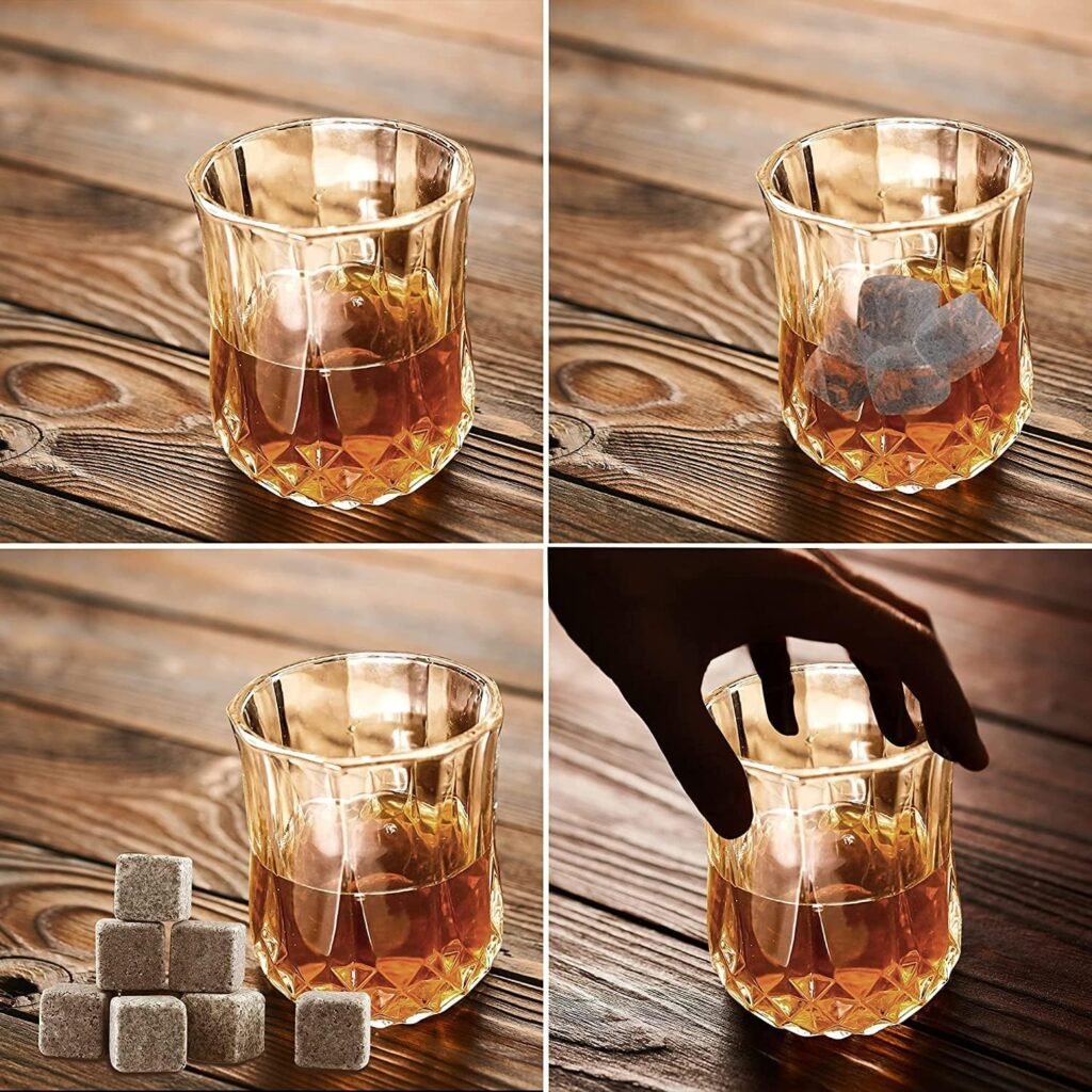 Whisky stenen en glazen set met koelstenen en tumblers