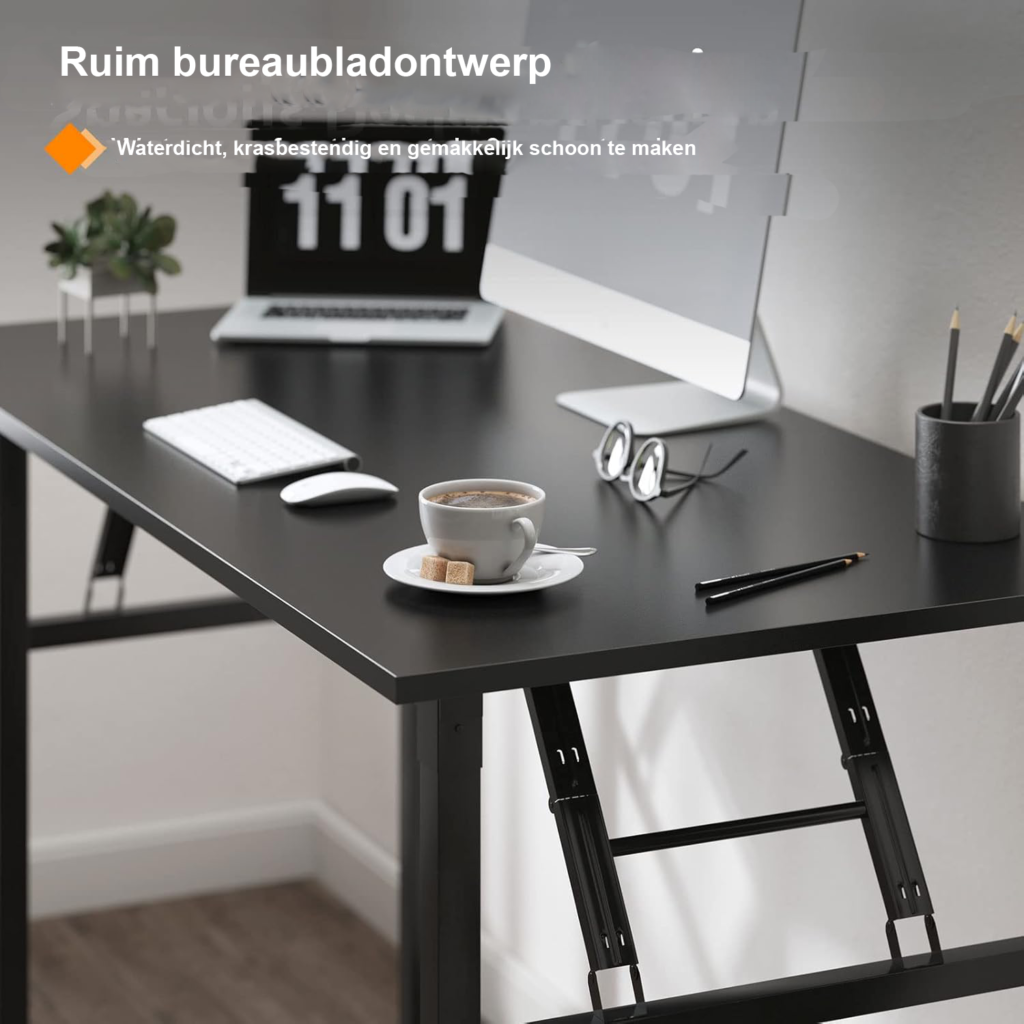 Opvouwbaar Bureau 80x40 cm - Computer Tafel voor Thuiswerk en Kantoor - Vergadertafel met Teak Look en Zwart Frame - Compact Design