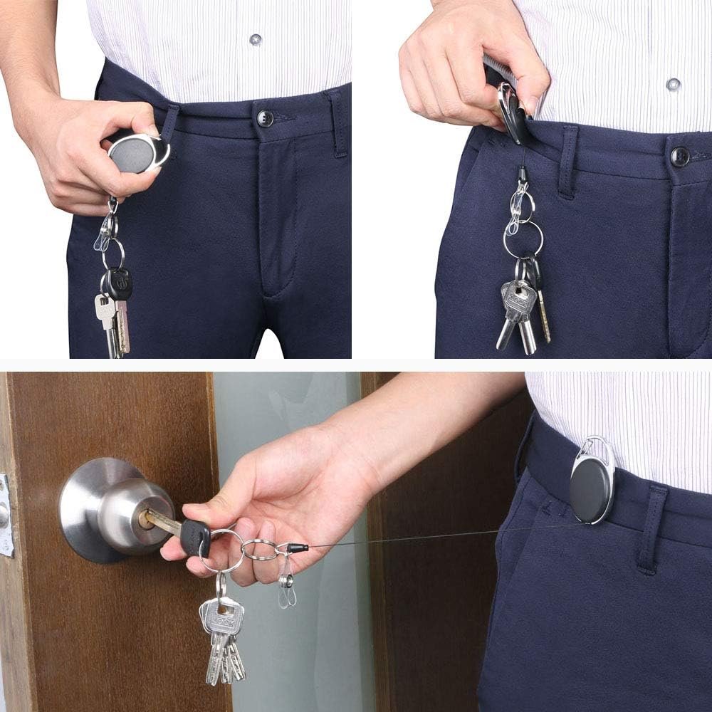 Intrekbare sleutelhanger met badgehouder en trekkoord in zwart duurzaam kunststof voor ID-kaarten en sleutels