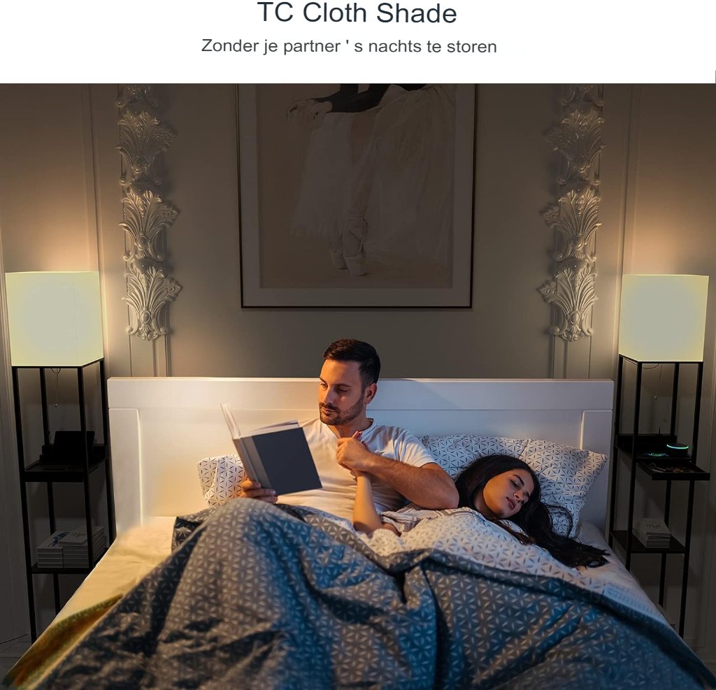 LED vloerlamp met verstelbare kleurtemperatuur en USB-oplaadpoorten voor woonkamer en slaapkamer
