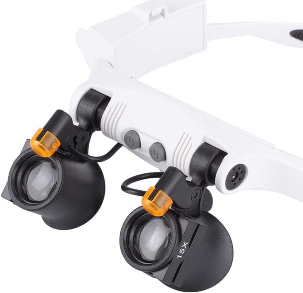 Hoofdband loepbril met LED verlichting en verwisselbare lenzen voor handsfree lezen, hobby, handwerken en precisiewerk