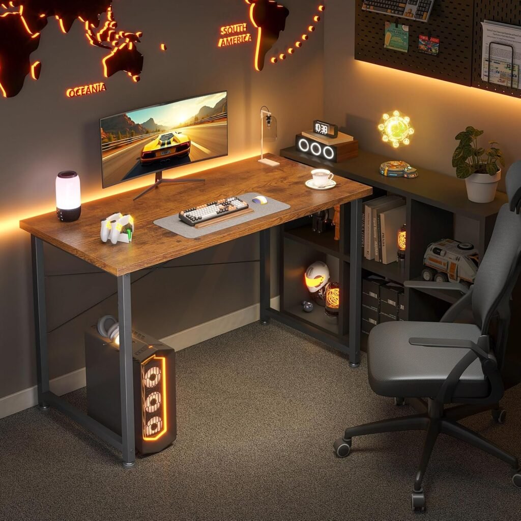 Houten bureau met hoofdtelefoonhouder en opbergzak voor thuis en kantoor 100x48x74 cm