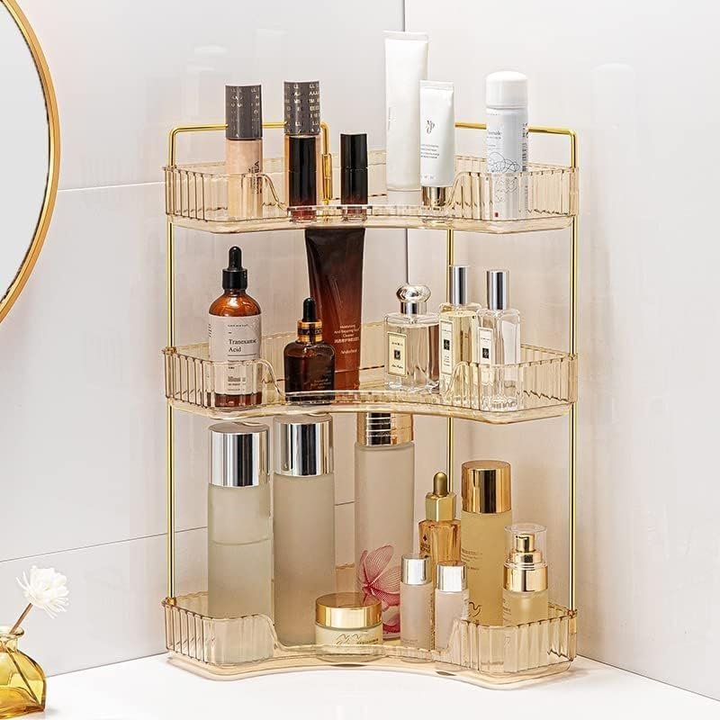 Badkamer hoek organizer 2 lagen amberkleurig voor make-up en cosmetica opslag
