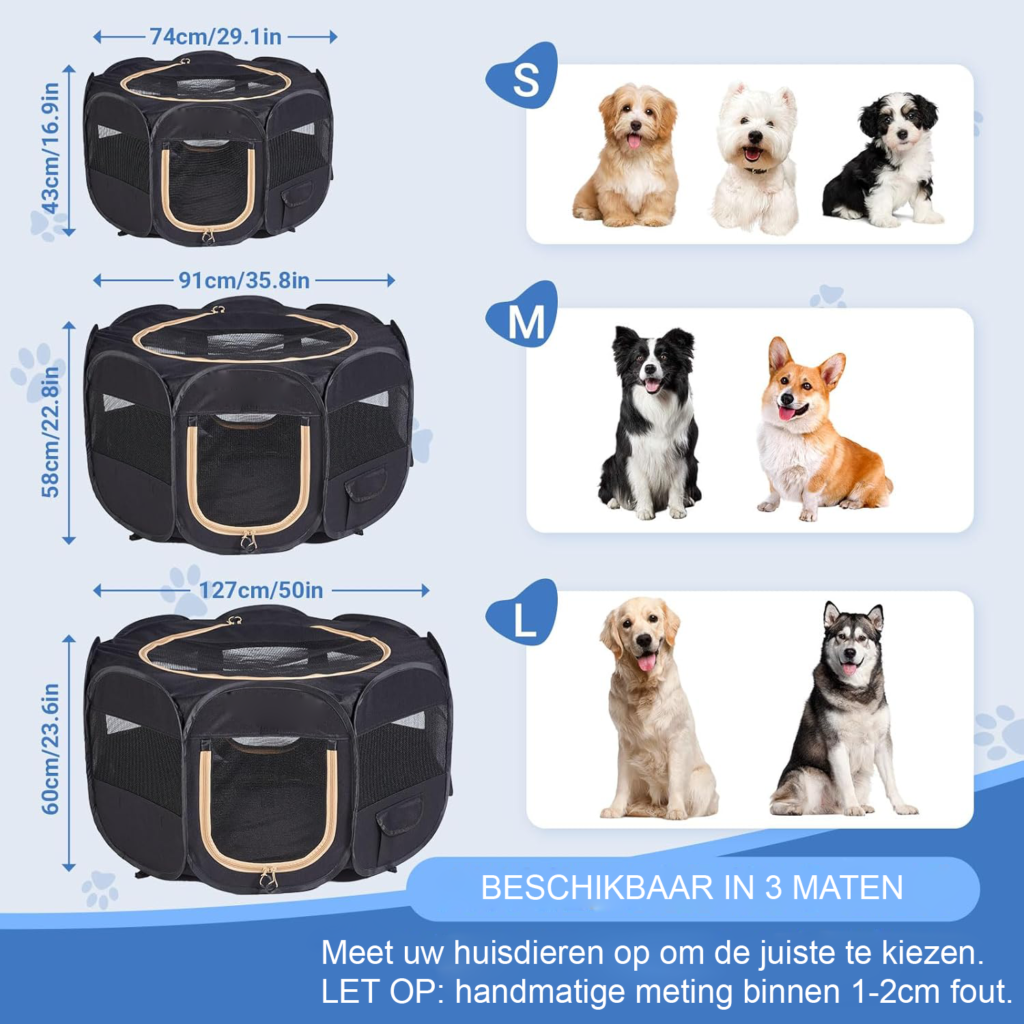 Opvouwbare dierenren met mesh voor honden, katten, puppy's en kittens binnen en buiten