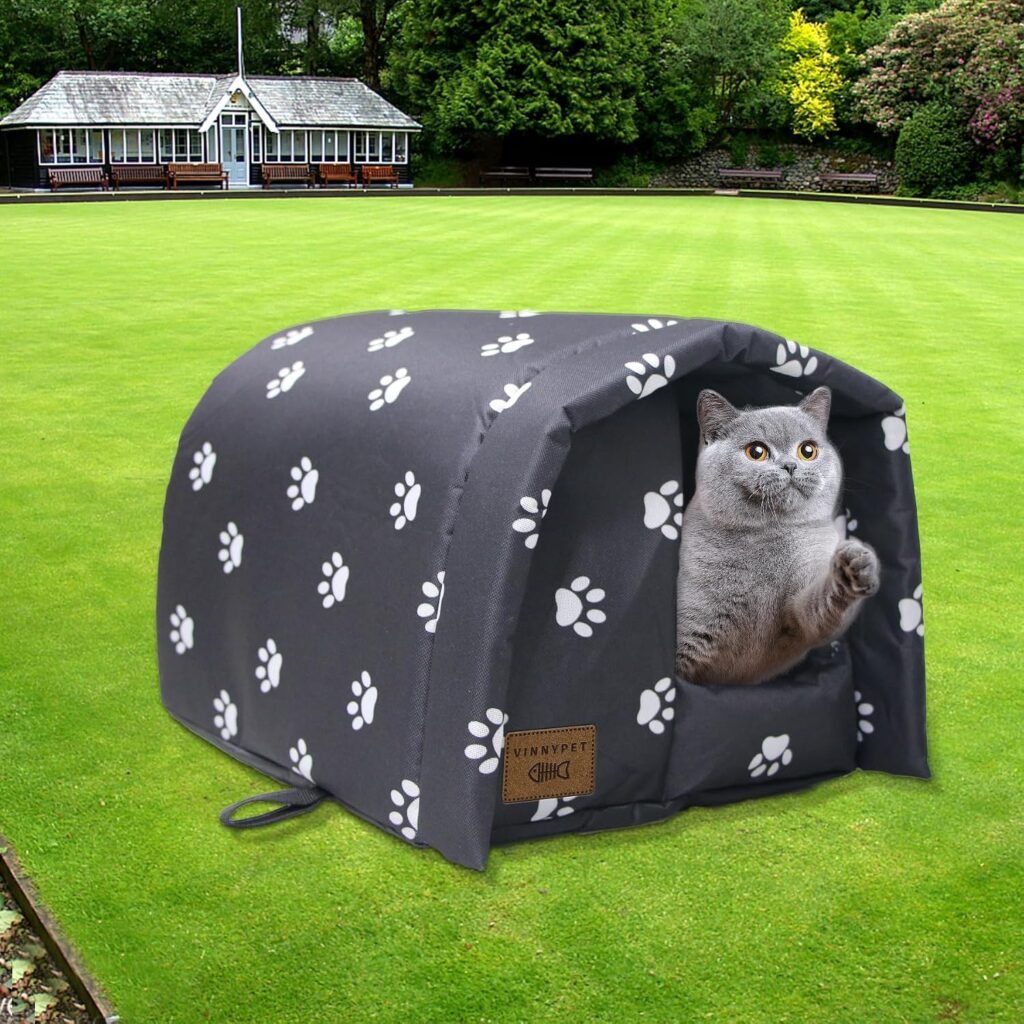 Opvouwbaar kattenhuis voor buiten met pluche kussen, regenbestendig en waterdicht, 54 x 42 x 36 cm