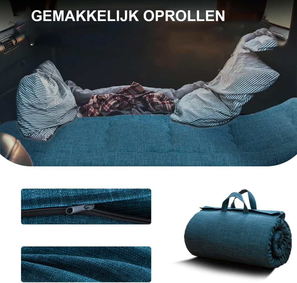 Opvouwbare futon matras van memory foam met handgreep en ritssluiting voor camping, logeerbed en binnengebruik 90 x 190 cm