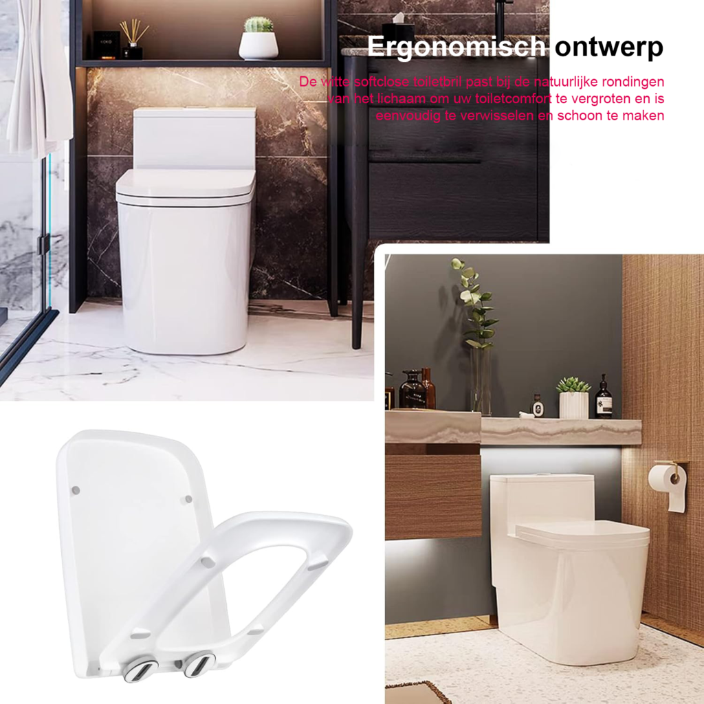Toiletbril Wit Softclose - Toiletzitting met Snelsluiting en Antibacterieel Polypropyleen - Vierkante Vorm - 35 x 28 cm