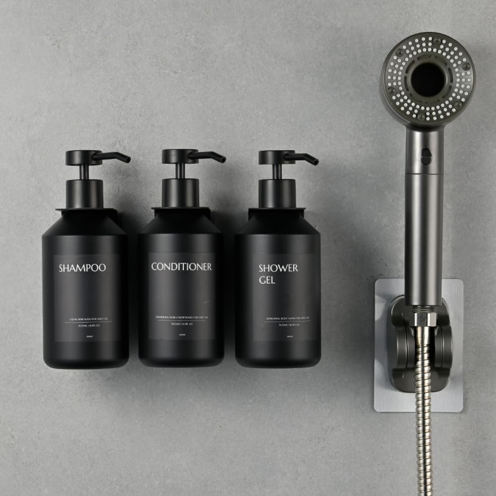 Set van 3 wand zeepdispensers 500 ml zonder boren voor keuken en badkamer zwart wit