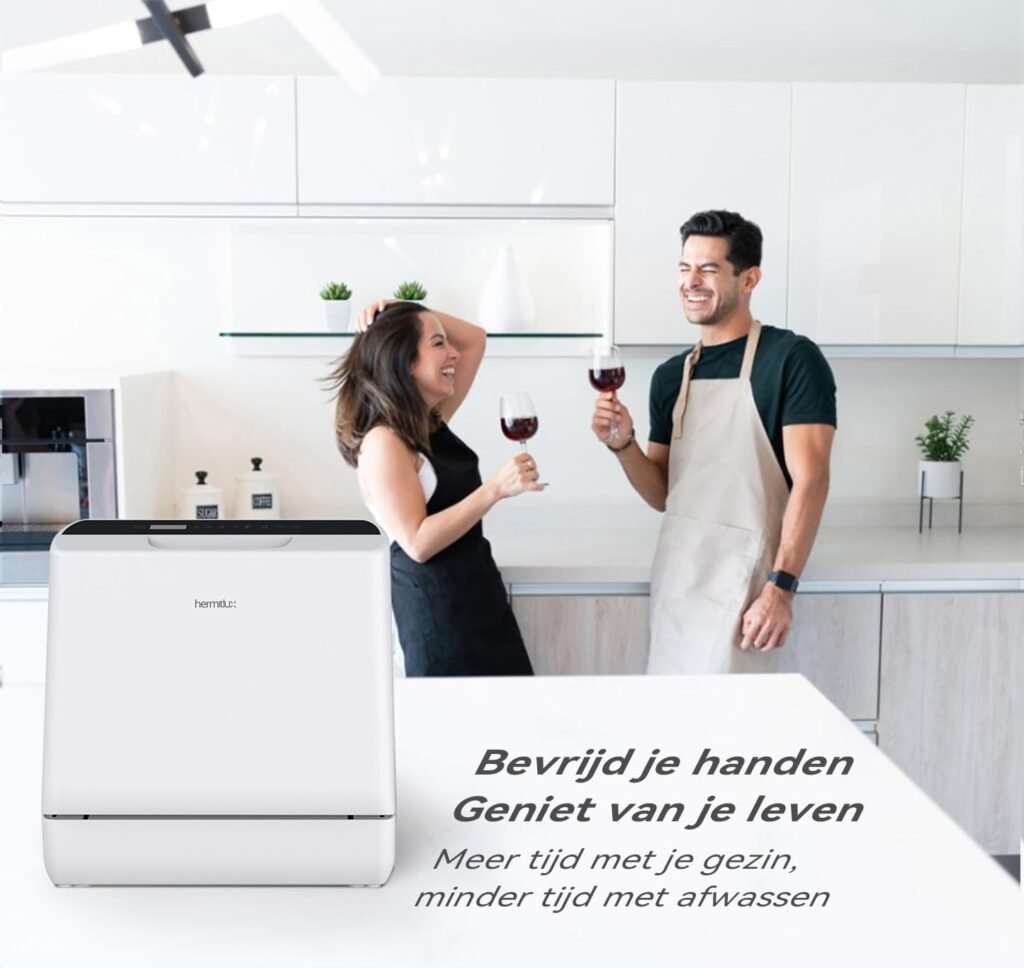 Mini afwasmachine 43 cm wit met 4 besteksets en wateraansluiting