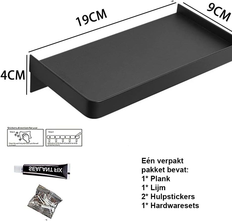 Set van 2 zelfklevende RVS doucheplanken van 19 cm zonder boren